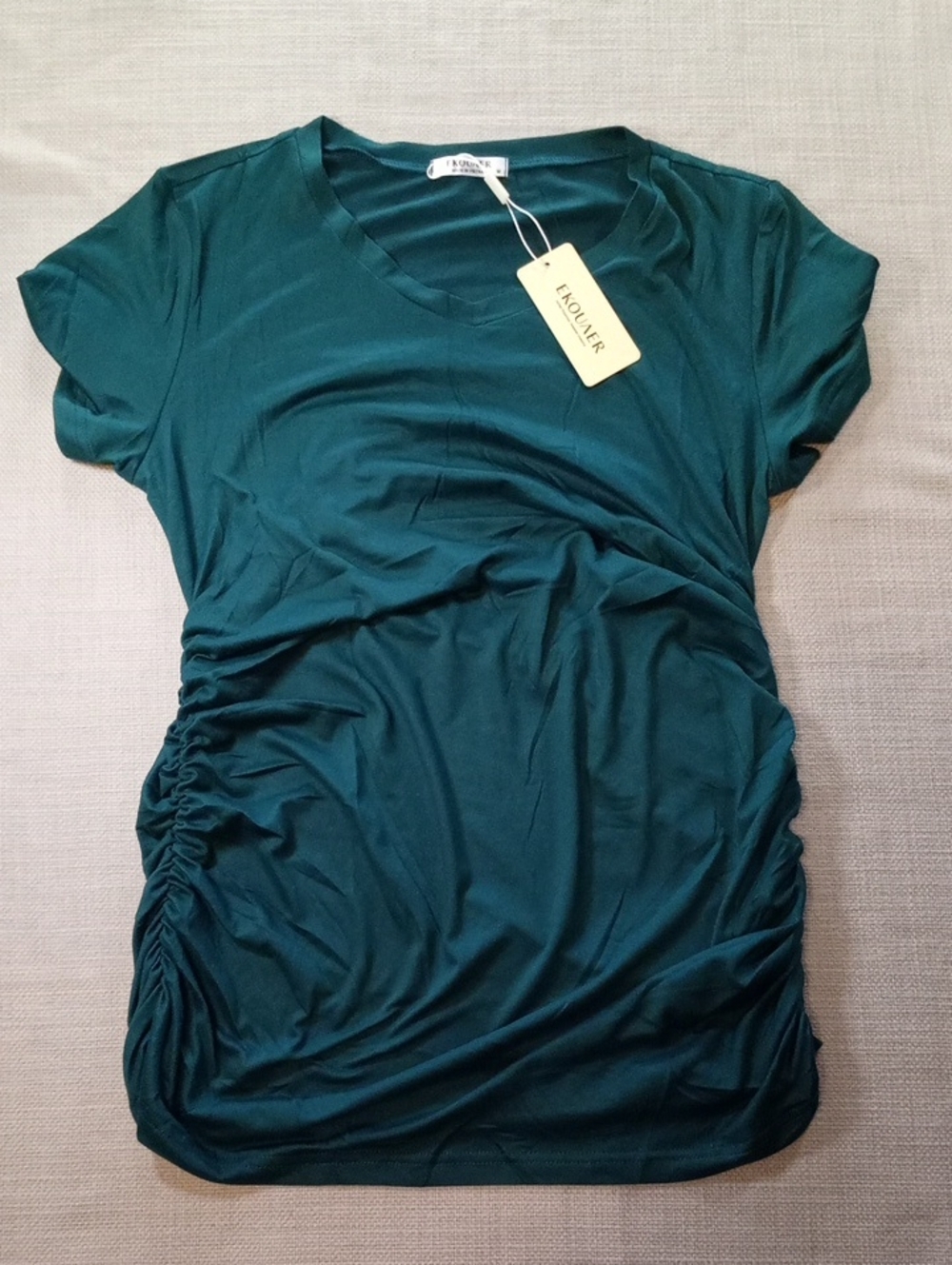 ELOQUII Emerald Green Ruched Side Short Sleeve Tee